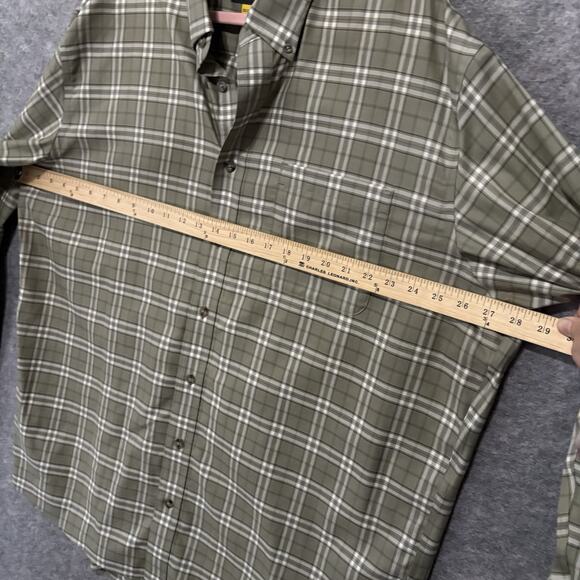 Cabelas Wrinkle Free Shirt Mens 2XLT Green Plaid Button Down Lightweight Pocket - Picture 6 of 8
